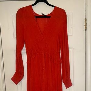 EUC Lulu’s Red Sexy Gauze Long Sleeve Midi Dress